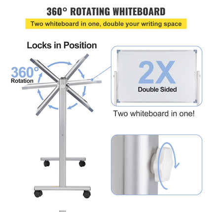Mobile Dry Erase Board Magnetic Whiteboard w/ Stand 60 x 90cm Double Sided.
