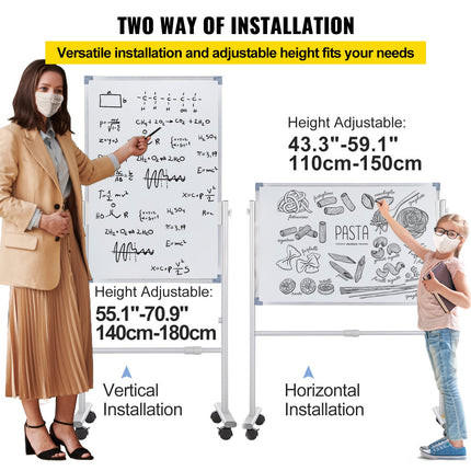 Mobile Dry Erase Board Magnetic Whiteboard w/ Stand 60 x 90cm Double Sided.