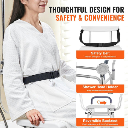 Sliding Tub Transfer Bench Shower Chair & Cut-Out Seat Reversible Backrest.