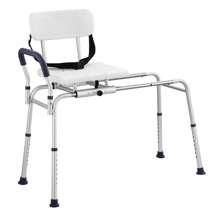 Sliding Tub Transfer Bench Shower Chair & Cut-Out Seat Reversible Backrest.