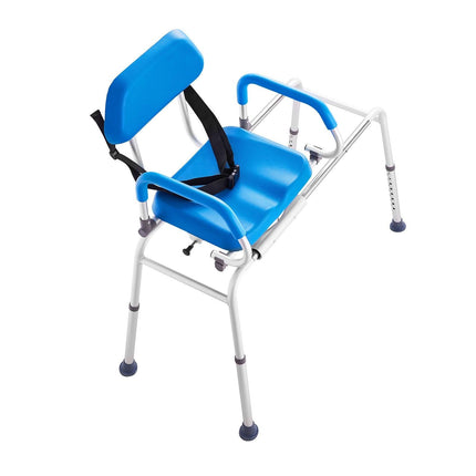 Sliding Tub Transfer Bench with 360 Degree Swivel Seat, Sliding Shower Chair with Pivoting Armrest & Padded Seat and Safety Belt, Height Adjustable Bath Chair for Elderly Disabled 330LBS.