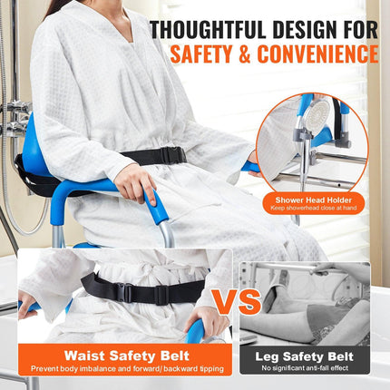 Sliding Tub Transfer Bench with 360 Degree Swivel Seat, Sliding Shower Chair with Pivoting Armrest & Padded Seat and Safety Belt, Height Adjustable Bath Chair for Elderly Disabled 330LBS.