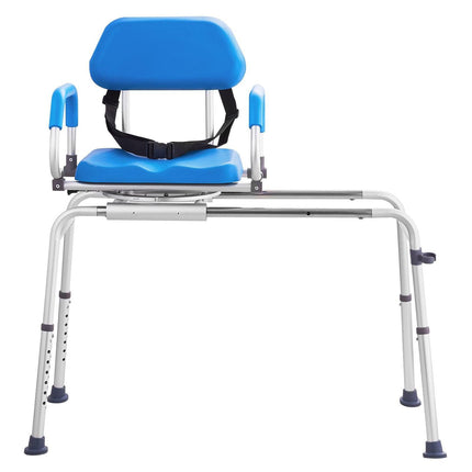 Sliding Tub Transfer Bench with 360 Degree Swivel Seat, Sliding Shower Chair with Pivoting Armrest & Padded Seat and Safety Belt, Height Adjustable Bath Chair for Elderly Disabled 330LBS.
