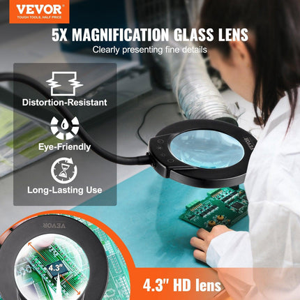 5X Floor Magnifying Glass with Light and Stand Flexible Gooseneck LED.