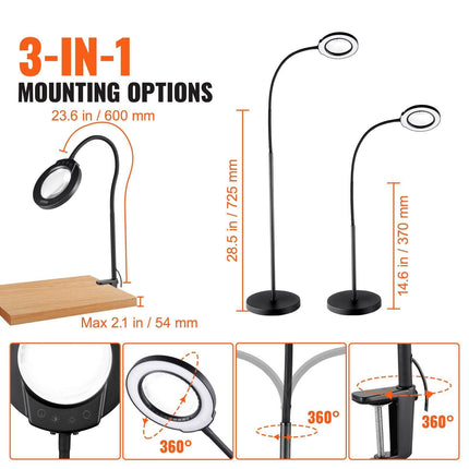 5X Floor Magnifying Glass with Light and Stand Flexible Gooseneck LED.