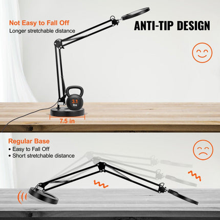 Magnifying Glass with Light and Stand, 5X Magnifying Lamp, 4.3" Glass Lens, Base and Clamp 2-in-1 Desk Magnifier with Light, 64 LED Lights 5 Color Modes, for Close Work Reading Repair Crafts.
