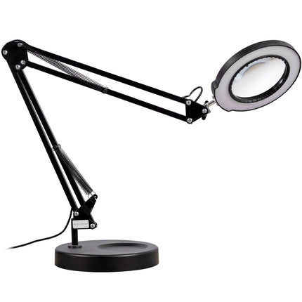Magnifying Glass with Light and Stand, 5X Magnifying Lamp, 4.3" Glass Lens, Base and Clamp 2-in-1 Desk Magnifier with Light, 64 LED Lights 5 Color Modes, for Close Work Reading Repair Crafts.