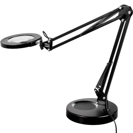 Magnifying Glass with Light and Stand, 5X Magnifying Lamp, 4.3" Glass Lens, Base and Clamp 2-in-1 Desk Magnifier with Light, 64 LED Lights 5 Color Modes, for Close Work Reading Repair Crafts.