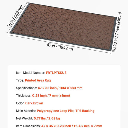 Front Door Mat, 1194 x 889 mm Commercial Floor Mat for Indoor and Outdoor, Modern Stylish Carpet with TPE Backing, Heavy Duty Washable Entry Industrial Rug for Hallway, Balcony, Garage, Brown.