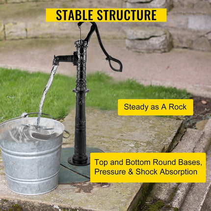 Antique Hand Water Pump Stand Pitcher Pump Stand for Yard Garden Black.
