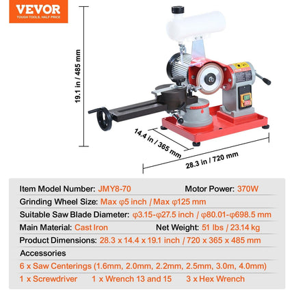 Circular Saw Blade Sharpener, 370W Saw Blade Grinding with Water Injection, Water Injection Circular Saw Blade Sharpening & 6 Saw Centerings, 5-inch Grinding Wheel for Carbide Tipped Saw Blades.
