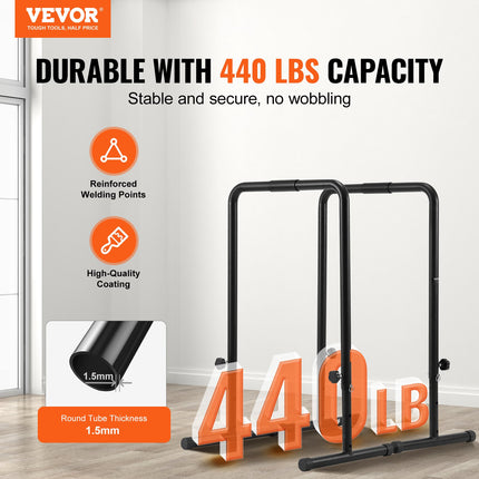 Dip Bars, 200 kg Capacity, Heave Duty Dip Stand Station with Adjustable Height, Fitness Workout Dip Bar Station Stabilizer Parallette Push Up Stand, Parallel Bars for Strength Training Home Gym.