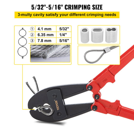 762mm/30" Hand Swager, Swaging Tool for 5/32", 1/4" and 5/16" Aluminum/Copper Sleeves.