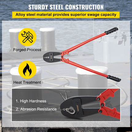 762mm/30" Hand Swager, Swaging Tool for 5/32", 1/4" and 5/16" Aluminum/Copper Sleeves.