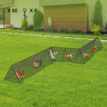 Chicken Tunnels, 729 x 200 x 61.5cm(LxWxH) Chicken Tunnels for Yard, Portable Chicken Tunnels for Outside with Corner Frames, 2 Sets, Suitable for Chickens, Ducks, Rabbits.