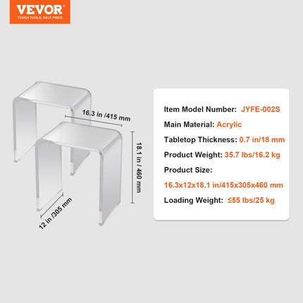 Acrylic End Table, 2 pcs C-Shaped Lucite Side Tables, Clear Acrylic Side Table for Drink, Food, Snack used in Living Room, Bedroom, and Study.