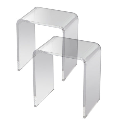 Acrylic End Table, 2 pcs C-Shaped Lucite Side Tables, Clear Acrylic Side Table for Drink, Food, Snack used in Living Room, Bedroom, and Study.