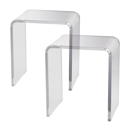Acrylic End Table, 2 pcs C-Shaped Lucite Side Tables, Clear Acrylic Side Table for Drink, Food, Snack used in Living Room, Bedroom, and Study.