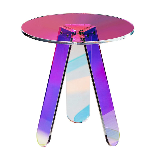 Round Iridescent Side Table, Acrylic End Table, Clear Rainbow Acrylic Coffee Table for Drink, Food, Snack used in Living Room, Bedroom, and Study.