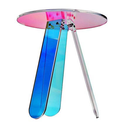 Round Iridescent Side Table, Acrylic End Table, Clear Rainbow Acrylic Coffee Table for Drink, Food, Snack used in Living Room, Bedroom, and Study.