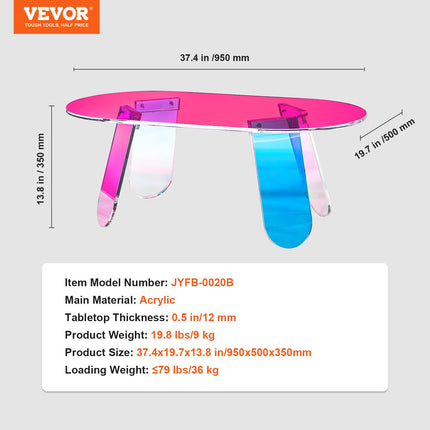 Acrylic Coffee Table, Iridescent Acrylic End Table, 13.8 inch high Colorful Acrylic Side Table, for Coffee, Drink, Food, Snack used in Living Room, Courtyard, Terrace.
