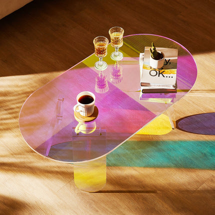 Acrylic Coffee Table, Iridescent Acrylic End Table, 13.8 inch high Colorful Acrylic Side Table, for Coffee, Drink, Food, Snack used in Living Room, Courtyard, Terrace.