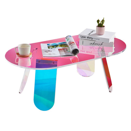 Acrylic Coffee Table, Iridescent Acrylic End Table, 13.8 inch high Colorful Acrylic Side Table, for Coffee, Drink, Food, Snack used in Living Room, Courtyard, Terrace.
