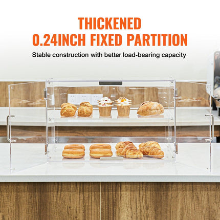 Pastry Display Case, 2-Tier Commercial Countertop Bakery Display Case, Acrylic Display Box with Rear Door Access & Removable Shelves, Keep Fresh for Donut Bagels Cake Cookie.