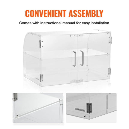 Pastry Display Case, 2-Tier Commercial Countertop Bakery Display Case, Acrylic Display Box with Rear Door Access & Removable Shelves, Keep Fresh for Donut Bagels Cake Cookie.