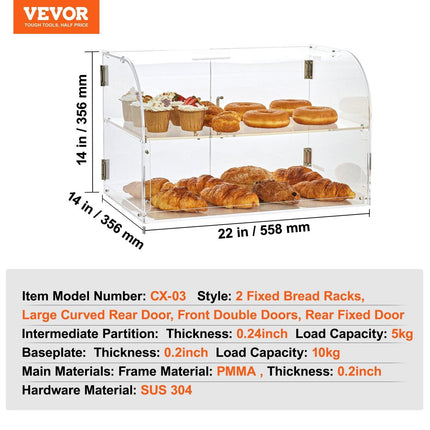 Pastry Display Case, 2-Tier Commercial Countertop Bakery Display Case, Acrylic Display Box with Rear Door Access & Removable Shelves, Keep Fresh for Donut Bagels Cake Cookie.