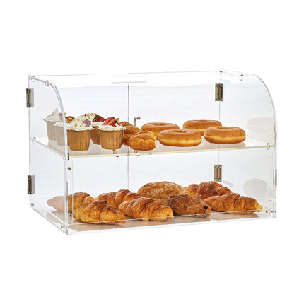 Pastry Display Case, 2-Tier Commercial Countertop Bakery Display Case, Acrylic Display Box with Rear Door Access & Removable Shelves, Keep Fresh for Donut Bagels Cake Cookie.