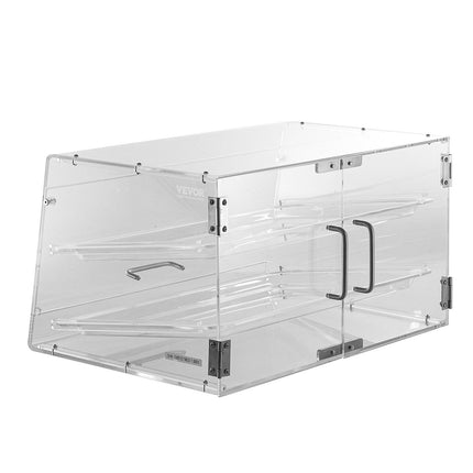 Pastry Display Case, 2-Tier Commercial Countertop Bakery Display Case, Acrylic Display Box with Rear Door Access & Removable Shelves, Keep Fresh for Donut Bagels Cake Cookie.
