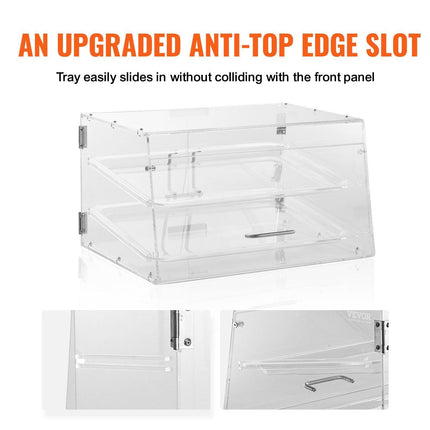 Pastry Display Case, 2-Tier Commercial Countertop Bakery Display Case, Acrylic Display Box with Rear Door Access & Removable Shelves, Keep Fresh for Donut Bagels Cake Cookie.