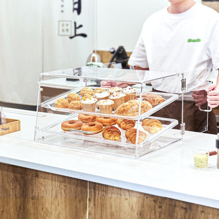 Pastry Display Case, 2-Tier Commercial Countertop Bakery Display Case, Acrylic Display Box with Rear Door Access & Removable Shelves, Keep Fresh for Donut Bagels Cake Cookie.
