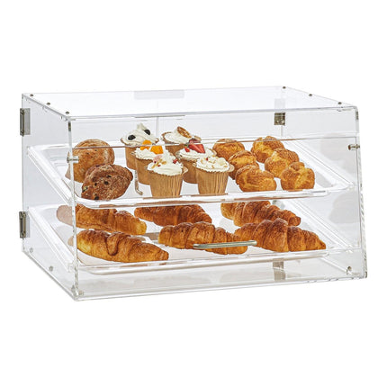 Pastry Display Case, 2-Tier Commercial Countertop Bakery Display Case, Acrylic Display Box with Rear Door Access & Removable Shelves, Keep Fresh for Donut Bagels Cake Cookie.