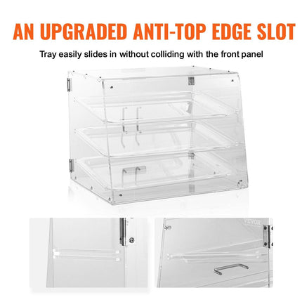 Pastry Display Case, 3-Tier Commercial Countertop Bakery Display Case, Acrylic Display Box with Rear Door Access & Removable Shelves, Keep Fresh for Donut Bagels Cake Cookie.