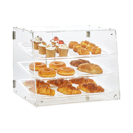 Pastry Display Case, 3-Tier Commercial Countertop Bakery Display Case, Acrylic Display Box with Rear Door Access & Removable Shelves, Keep Fresh for Donut Bagels Cake Cookie.