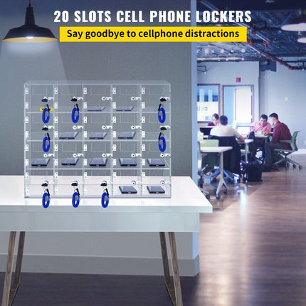 Acrylic Cell Phone Locker Box Storage Cabinet Pocket w/Keys 20 Slots Clear.
