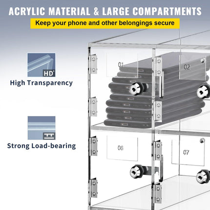 Acrylic Cell Phone Locker Box Storage Cabinet Pocket w/Keys 20 Slots Clear.