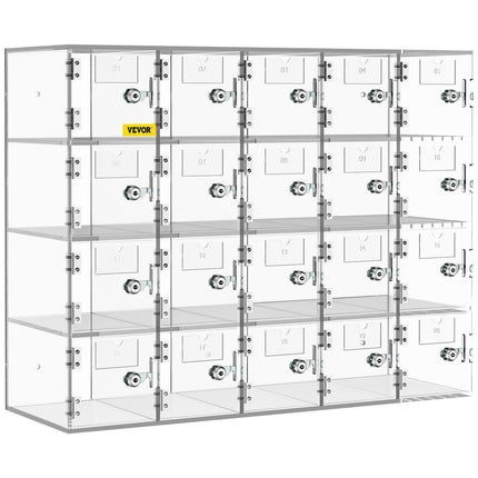 Acrylic Cell Phone Locker Box Storage Cabinet Pocket w/Keys 20 Slots Clear.