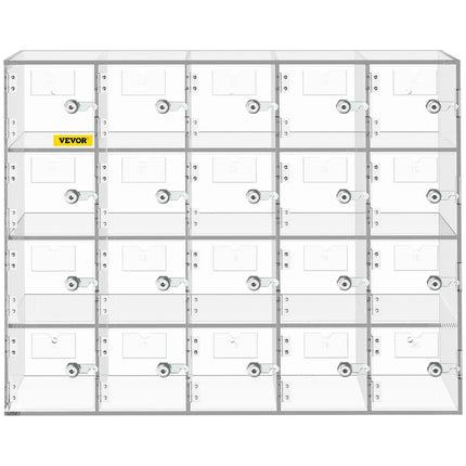 Acrylic Cell Phone Locker Box Storage Cabinet Pocket w/Keys 20 Slots Clear.