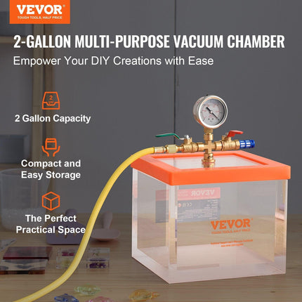 2 Gallon Vacuum Chamber, Upgraded Multipurpose Acrylic Vacuum Degassing Chamber, Transparent Vacuum Chamber, for Resin Degassing, Silica Gel Degassing, Gypsum Degassing and Vacuum Extraction.