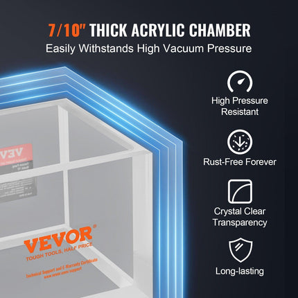 2 Gallon Vacuum Chamber, Upgraded Multipurpose Acrylic Vacuum Degassing Chamber, Transparent Vacuum Chamber, for Resin Degassing, Silica Gel Degassing, Gypsum Degassing and Vacuum Extraction.