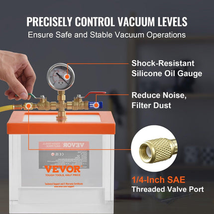 2 Gallon Vacuum Chamber, Upgraded Multipurpose Acrylic Vacuum Degassing Chamber, Transparent Vacuum Chamber, for Resin Degassing, Silica Gel Degassing, Gypsum Degassing and Vacuum Extraction.