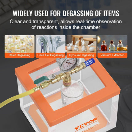 2 Gallon Vacuum Chamber, Upgraded Multipurpose Acrylic Vacuum Degassing Chamber, Transparent Vacuum Chamber, for Resin Degassing, Silica Gel Degassing, Gypsum Degassing and Vacuum Extraction.