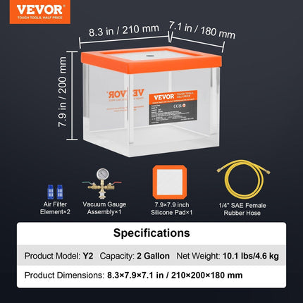 2 Gallon Vacuum Chamber, Upgraded Multipurpose Acrylic Vacuum Degassing Chamber, Transparent Vacuum Chamber, for Resin Degassing, Silica Gel Degassing, Gypsum Degassing and Vacuum Extraction.