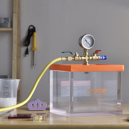 2 Gallon Vacuum Chamber, Upgraded Multipurpose Acrylic Vacuum Degassing Chamber, Transparent Vacuum Chamber, for Resin Degassing, Silica Gel Degassing, Gypsum Degassing and Vacuum Extraction.