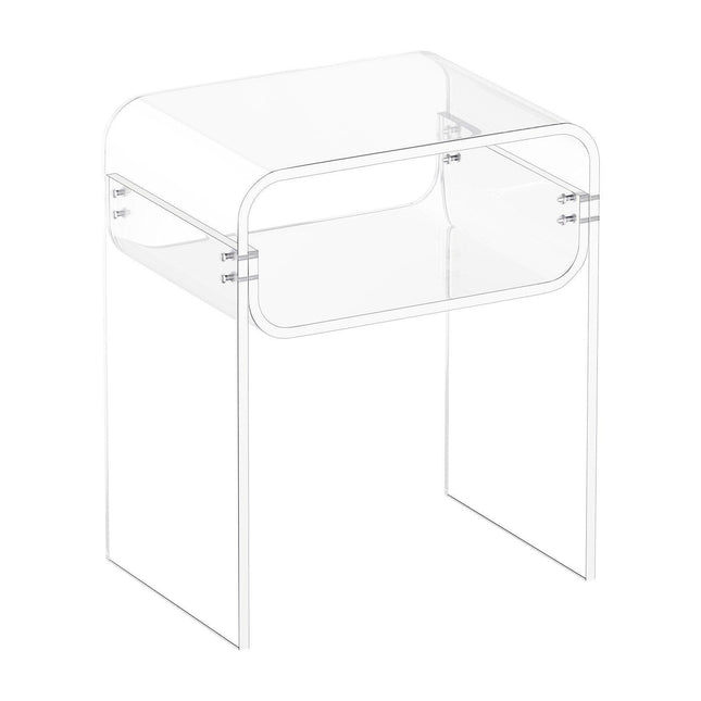 Acrylic Side Table, 2 Tiers Clear Bedside Table with Storage Shelf, Modern Rectangle Acrylic End Desk, Transparent Thick Nightstand for Bedroom, Living Room, Study, 30 x 40 x 50 cm (Clear).