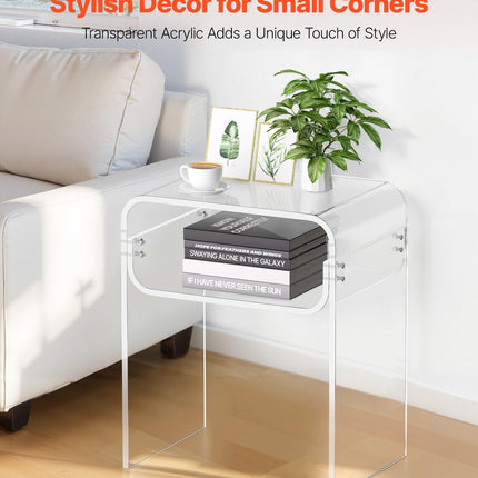 Acrylic Side Table, 2 Tiers Clear Bedside Table with Storage Shelf, Modern Rectangle Acrylic End Desk, Transparent Thick Nightstand for Bedroom, Living Room, Study, 30 x 40 x 50 cm (Clear).