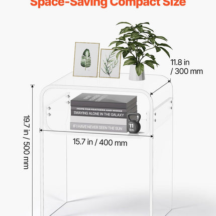 Acrylic Side Table, 2 Tiers Clear Bedside Table with Storage Shelf, Modern Rectangle Acrylic End Desk, Transparent Thick Nightstand for Bedroom, Living Room, Study, 30 x 40 x 50 cm (Clear).